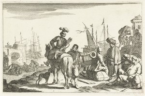 Haven met kooplieden en ruiter