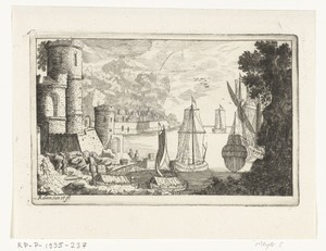 Haven met lossende boten