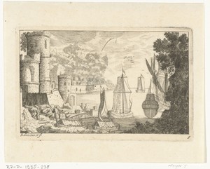 Haven met lossende boten