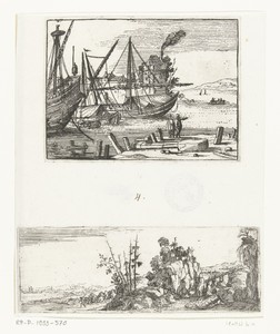 Havengezicht en Rotsachtig landschap met wandelaar