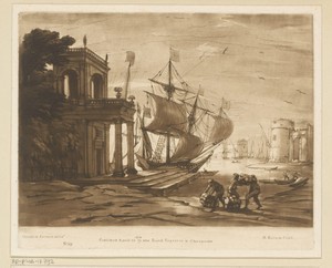 Havengezicht met aangemeerd zeilschip