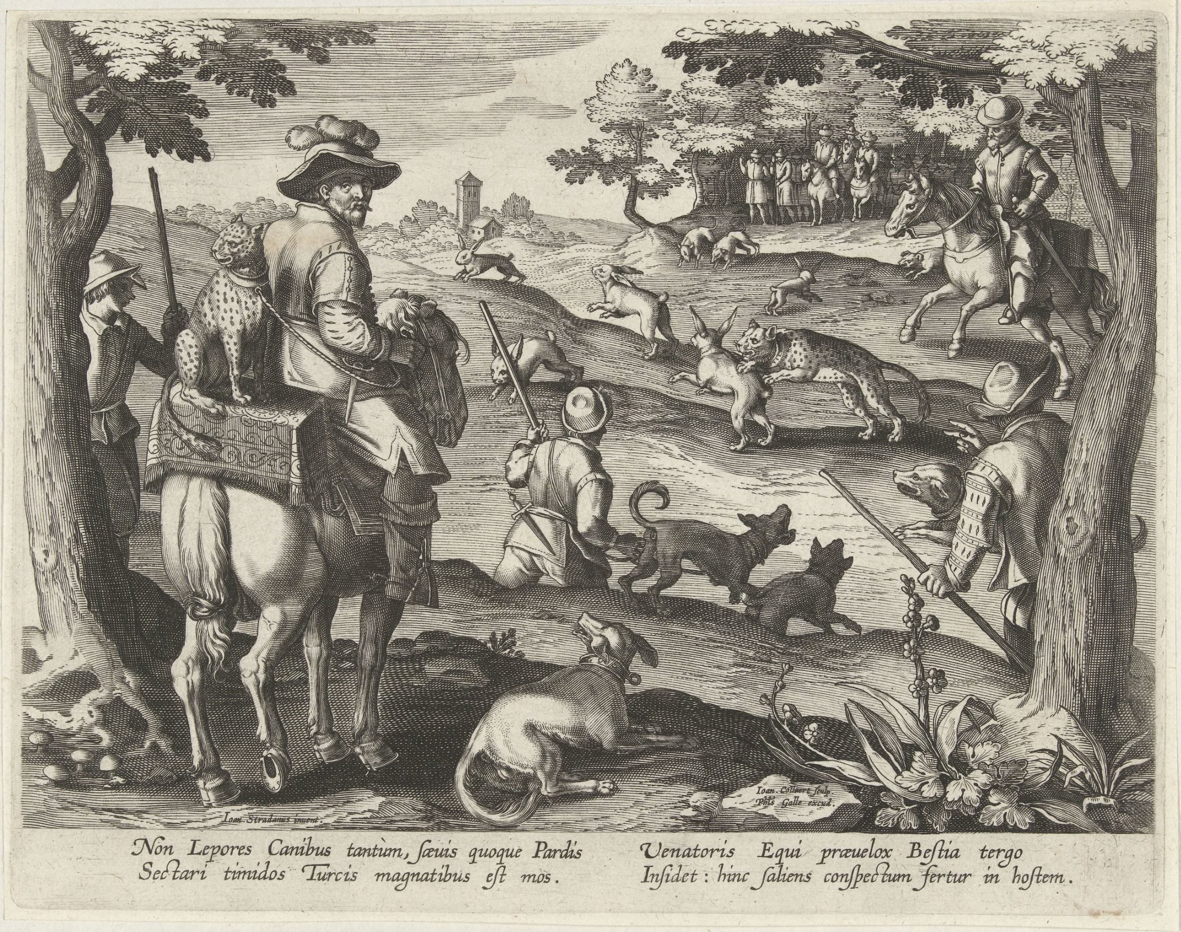 Hazenjacht met luipaarden by Jan Collaert (II)