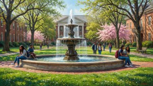 HBCU Spring Fountain Scene