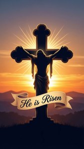 He Is Risen Cross Banner