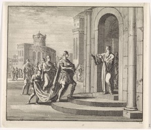 Heilige Ambrosius verbiedt keizer Theodosius toegang tot de kerk