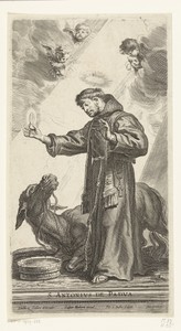 Heilige Antonius van Padua verricht wonder met ezel die voor hostie knielt