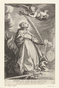 Heilige Barbara met palmtak en zwaard