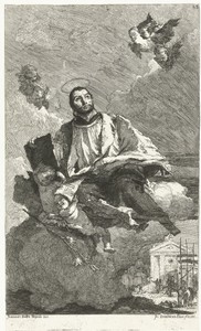 Heilige Cajetanus van Thiene (Gaetano da Thiene) op wolk gedragen door engelen