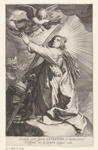 Heilige Catharina van Alexandrië met palmtak, zwaard en gebroken wiel