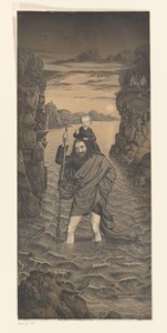 Heilige Christoffel steekt met het Christuskind op zijn schouders een rivier over