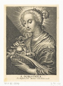Heilige Dorothea met mand met fruit en bloemen