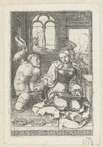 Heilige Elisabeth van Hongarije geeft een aalmoes aan een bedelaar op okselkrukken