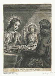 Heilige Familie biddend voor de maaltijd
