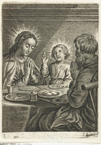 Heilige Familie biddend voor de maaltijd