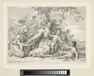 Heilige Familie met de jonge Johannes de Doper en engelen