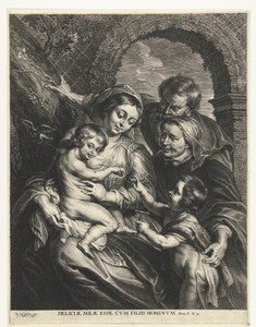 Heilige familie met distelvink en Anna en Johannes