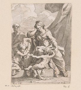 Heilige familie met Johannes bij een gordijn
