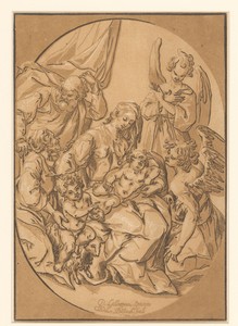 Heilige Familie met Johannes de Doper, Elisabet en twee engelen