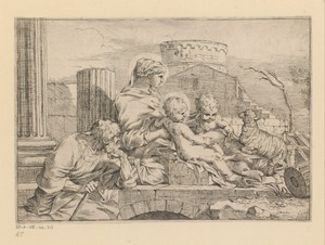 Heilige Familie met Johannes en lam tussen ruïnes