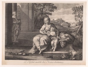 Heilige familie met tempel op de achtergrond