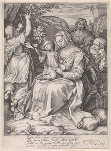 Heilige Familie met twee engelen