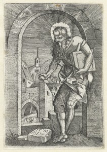 Heilige Hieronymus staand onder een boog