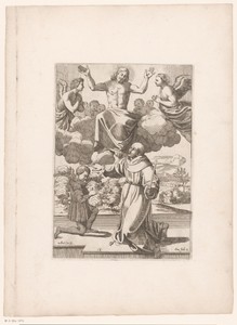 Heilige Juan Diego zegent een jongen terwijl Christus aan hem verschijnt