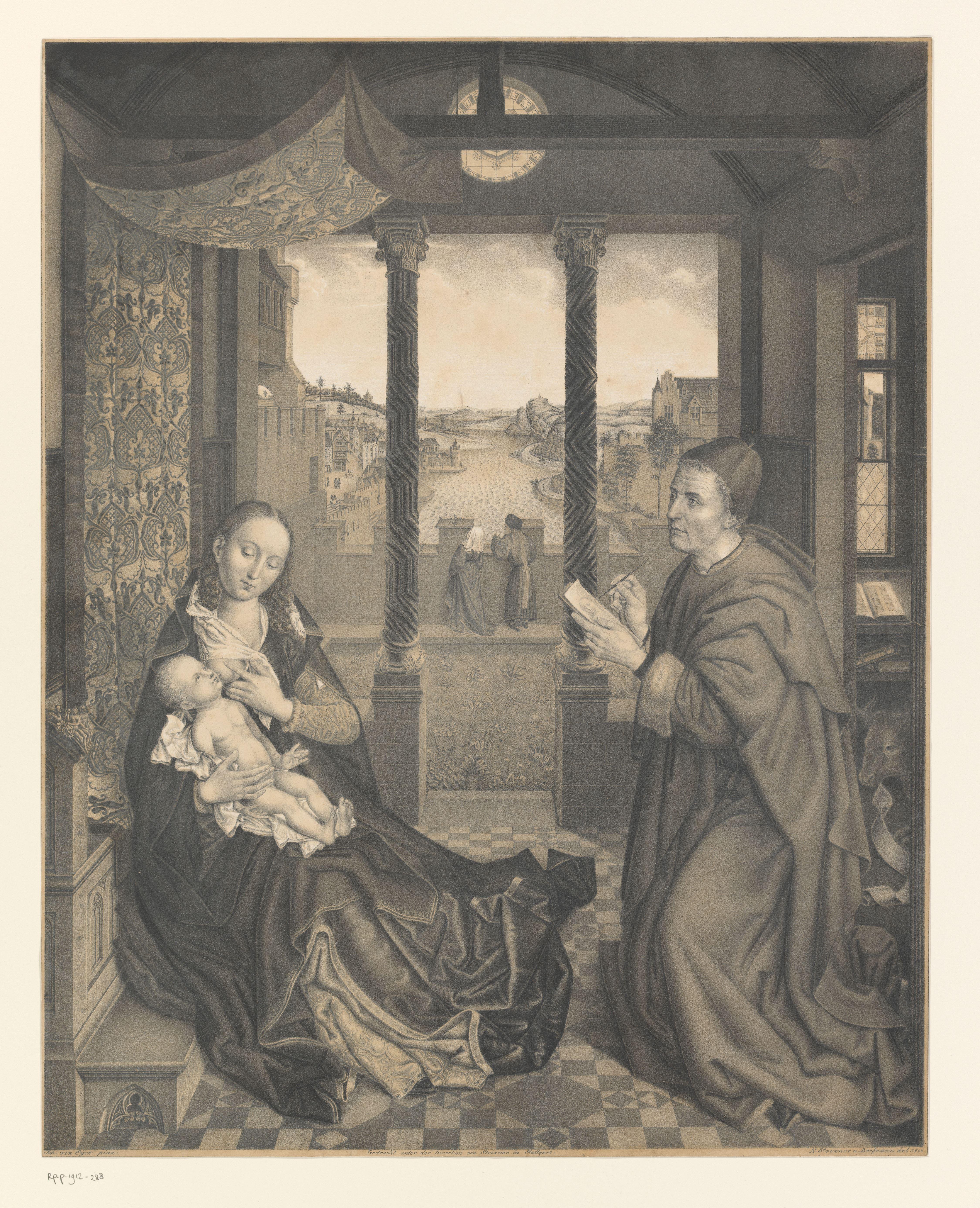 Heilige Lucas tekent Maria met kind by Johann Nepomuk Strixner