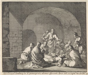 Heilige Lucianus viert het avondmaal in de gevangenis