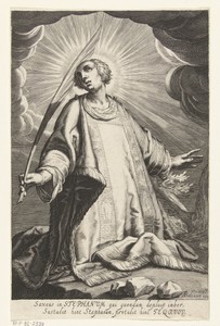 Heilige Stefanus met palmtak en stenen