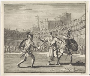 Heilige Telemachus van Rome onderbreekt een gladiatorengevecht