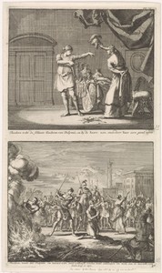 Heilige Theodora wordt door Didymus bevrijd en de marteldood van de heilige Theodora en Didymus