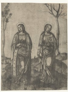 Heiligen Catharina met gebroken wiel en Lucia met ogen op schaaltje