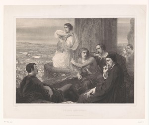 Hélène met de lier van Adelsfreit en andere figuren op een toren