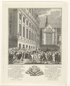 Hendrik Hooft Daniëlsz. wordt op de Dam te Amsterdam naar zijn koets begeleid, 26 februari 1787