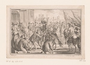 Hendrik IV van Frankrijk te paard die de onderwerping van de Parijzenaars aanvaardt