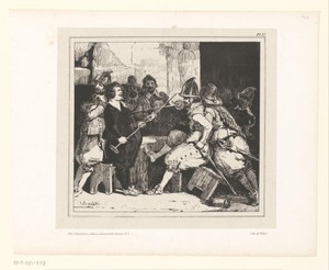 Herbergier kruist de degens met een soldaat