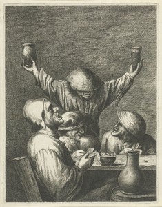 Herberginterieur met boeren