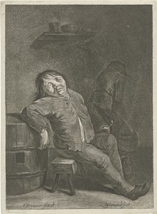 Herberginterieur met twee boeren