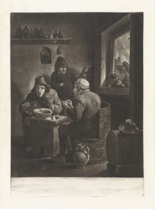 Herbergscène met drie boeren