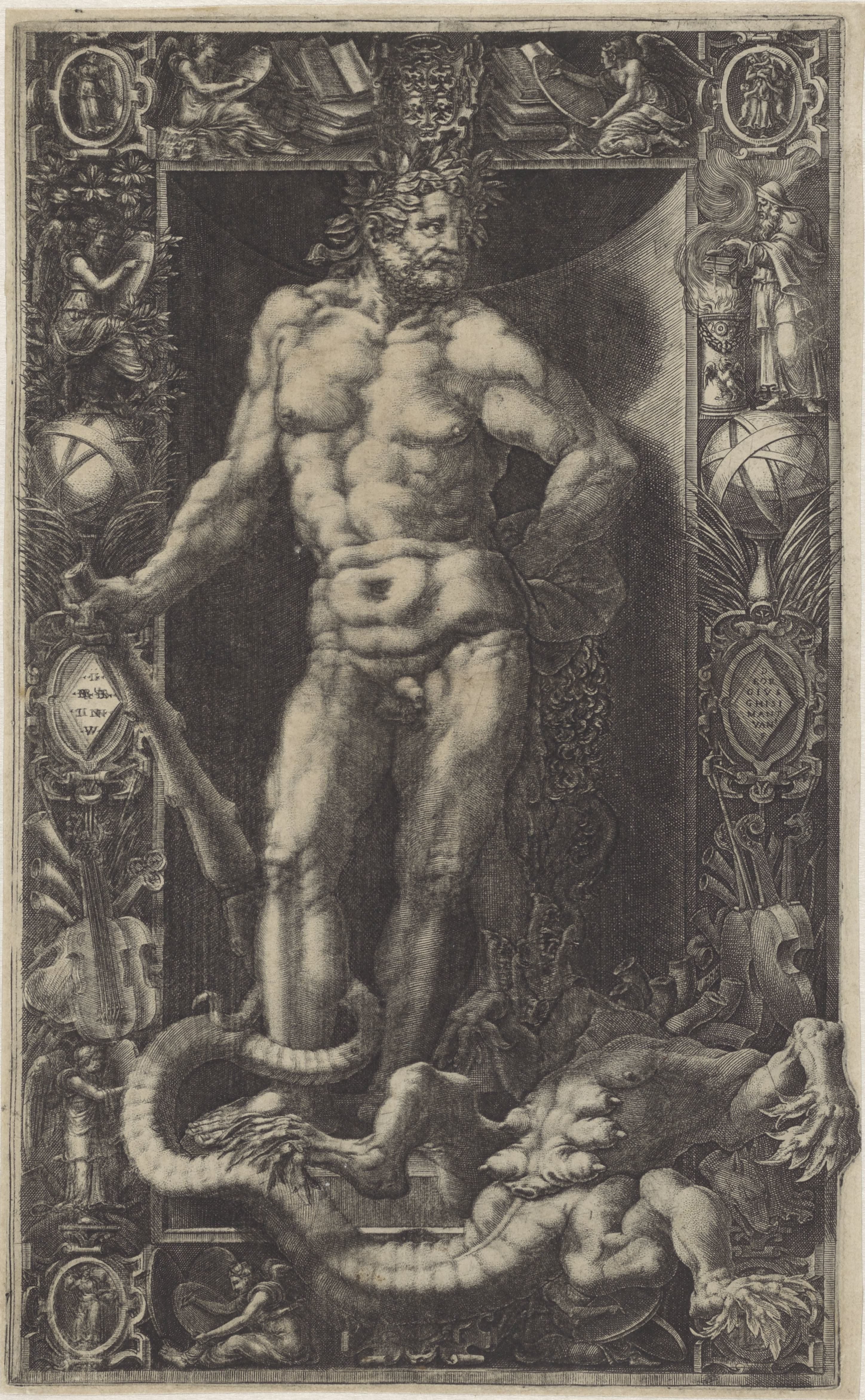 Hercules als overwinnaar van de Hydra van Lerna by Giorgio Ghisi
