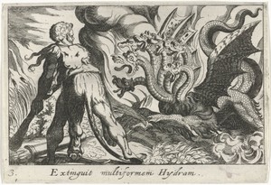 Hercules in gevecht met de hydra van Lerna