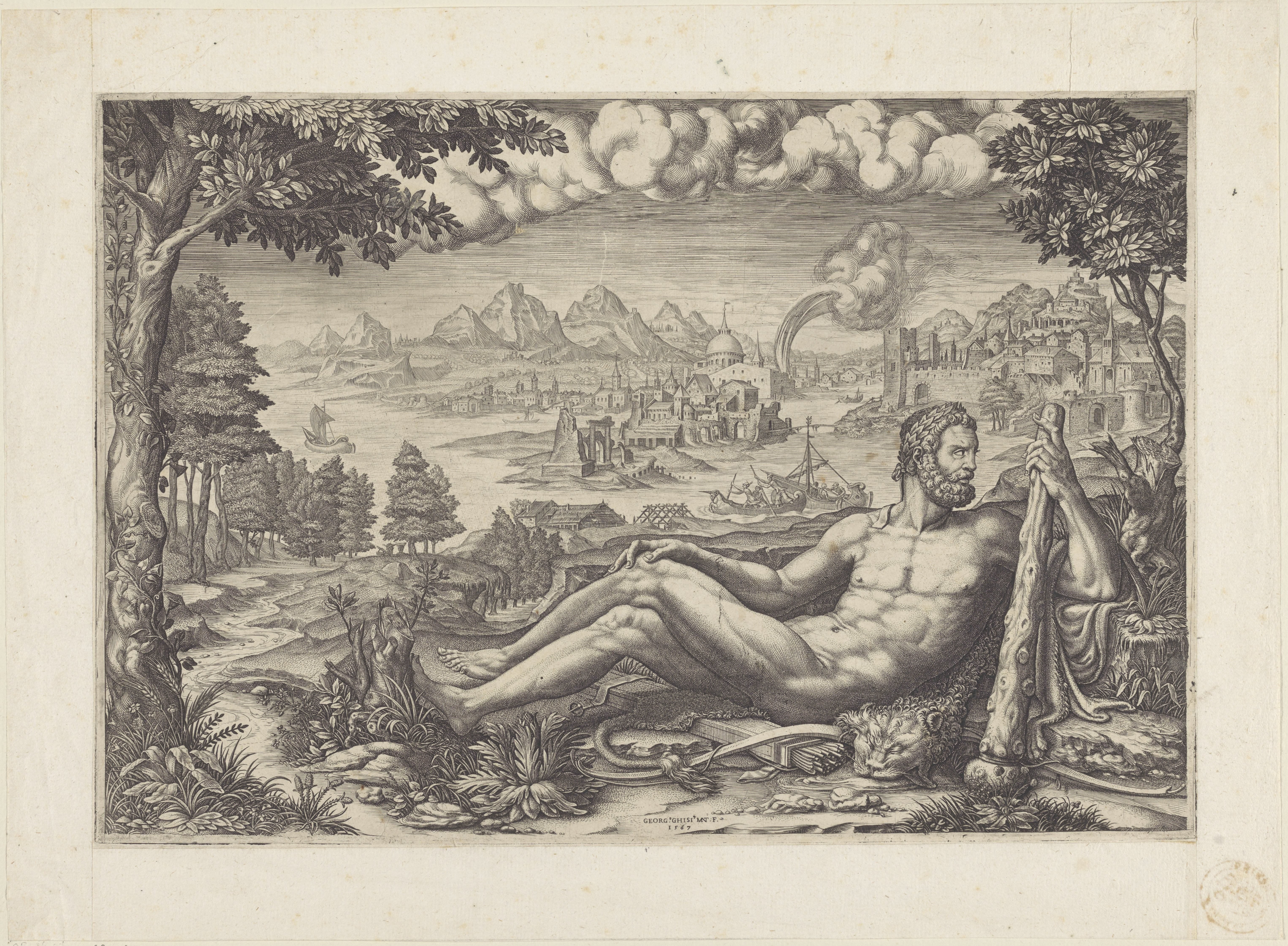 Hercules uitrustend na zijn werken by Giorgio Ghisi