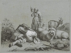 Herder en herderin met schapen en geit