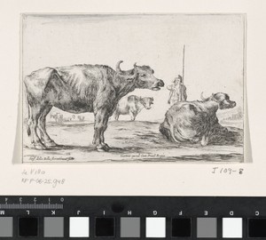 Herder met drie runderen in een landschap