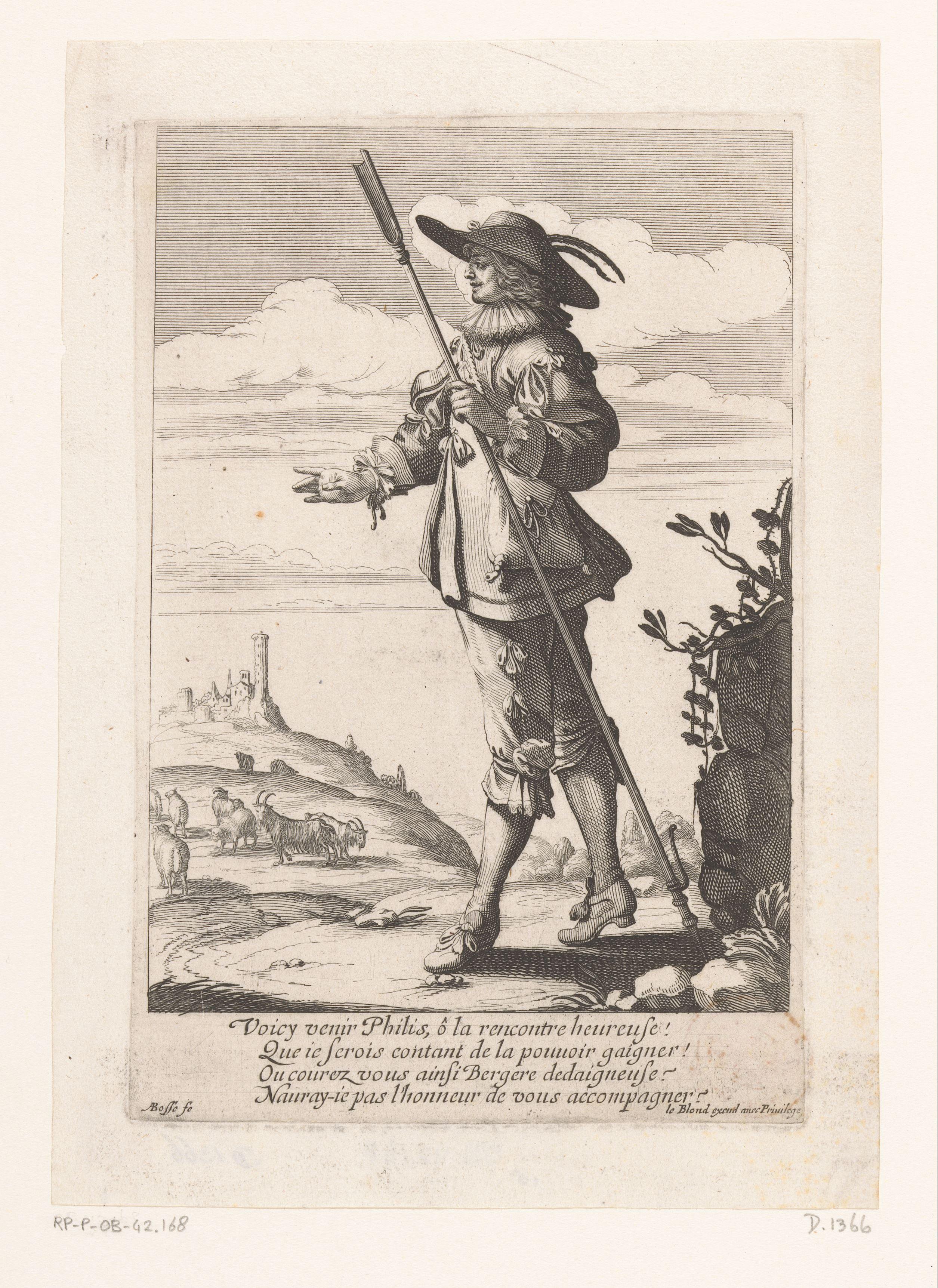 Herder met herdersstaf in een landschap by Abraham Bosse