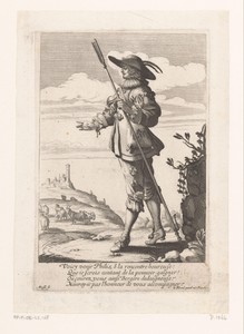 Herder met herdersstaf in een landschap