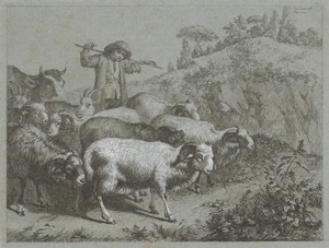 Herder met rammen, geiten en koe