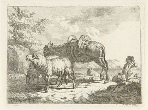 Herder met schapen en een ezel