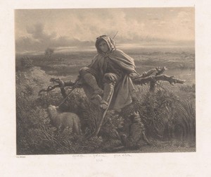 Herder op een hek in een landschap